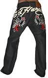 ED HARDY by Christian Audigier Mens Loose Fit Raw Denim Tattoo Embroidered Wolf Jeans 32 Inseam Sz