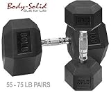 Body Solid Rubber Hex Dumbbell Weight Set 55-75 lb. Pairs Model SDRS650 - FREE SHIPPING!