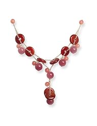 Genuine .925 Sterling Silver Cherry Quartz and Carnelian Necklace. 100% Satisfaction Guaranteed.
