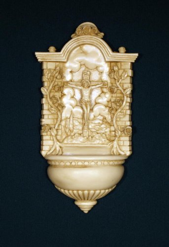 Alabaster Crucifixion Holy Water Font With Roses