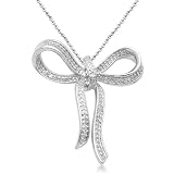 Cheap Deals on  Sterling Silver Bow Diamond Pendant (1/5 Cttw, I-J Color, I3 Clarity), 18