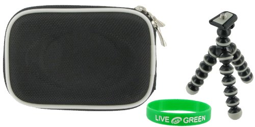 Nylon Hard Shell Carrying Case (Black) and Premium Tripod for Panasonic DMC-FX37K Digital Camera Blue