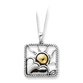 Summer, Two Tone Sun Necklace in Silver and Gold