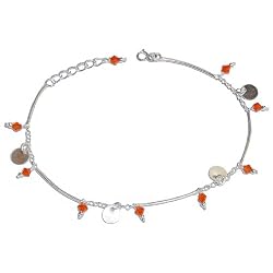 Beaded Anklets Pair Sterling Silver Foot Jewelry 10.5 Inches (ganklt016)