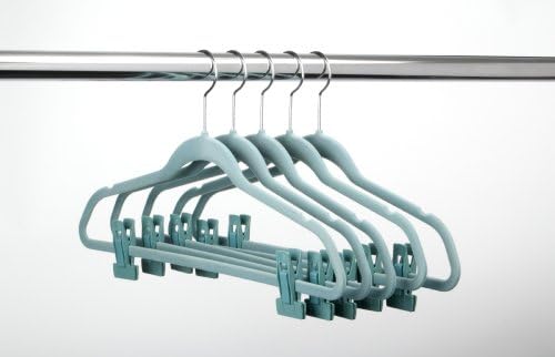 ULTRA-SLIM VELVET SUIT HANGERS W/PANT FINGER CLIPS - SET OF 10 - TEAL