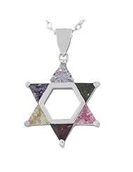Sterling Silver Jewish Star of David Multicolor Crystals Womens Pendant Necklace