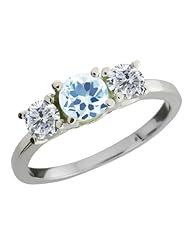 1.24 Ct Round Sky Blue Topaz G/H Diamond 18K White Gold Ring