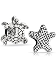 Bling Jewelry 925 Silver Sea Life Turtle Starfish Bead Set Fits Pandora Charms