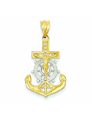 14K Gold & Rhodium Diamond-cut Mariners Cross Pendant