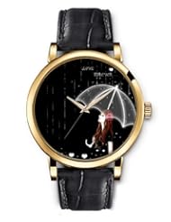 SPRAWL Aanalog Fashion Series Gold Ladies Watches of Genuine Black Leather Strap,Unique Wrist Watch for Women Girls Designed with Girl in the rain