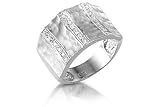 14K White Gold Matte-Finish Hammered-Finish Hand-Crafted Designer Ring, Enhanced with Pave Set Diamond Bars.