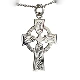 British Jewellery Workshops Silver 28x20mm hand engraved Celtic Cross with Curb chain