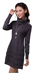 Fall Winter Cotton/Wool/Knit Turtleneck Long Sleeves Sweater Tunic/Midi Dress 