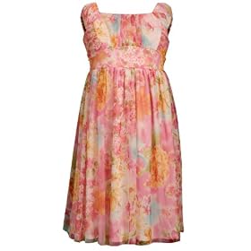 Bonnie Jean Girls 7-16 Pink Printed Mesh Dress, Peasant Sleeve