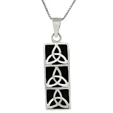 Sterling Silver Black Onyx Three Celtic Triquetra Necklace
