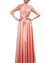 A-line Cocktail Floor Length Long Sleeves Mesh Lace Empire   Waistline Round Neck Satin/Silk Homecoming Dress/Pageant Dress/Prom Dress/Party Dress/Wedding Dress 