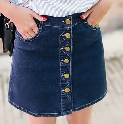 (ALLURE) 台形 デニム スカート ミニ フロントボタン ブルー AF0510