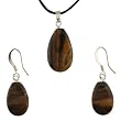 Tiger Eye Tear Drop Pendant and Earring Set - Pendant 13mm x 22mm, Earrings 11mm x 17mm - Adjustable Cord Necklace