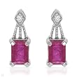 Earrings With 1.54ctw Precious Stones - Genuine Clean Diamonds and Rubies Well Made in White Gold Length 13mm