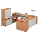 Align UDesk with Storage Cabinet Light Cherry Finish/Gray Accent
