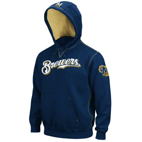 MLB Milwaukee Brewers Long Sleeve Hooded Fleece Pull Over (Athletic Navy/Harvest Gold, Xx-Large)