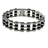 Stainless Steel Bracelet, black rubber bike chain - Length: 8"/Width: 14mm