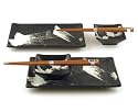 Japanese Sushi Tray Set for Two with Chopsticks, Brush White on Black