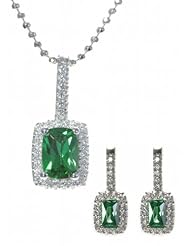 925 Sterling Silver Women Earrings + Pendant with Cubic Zirconia/CZ - 46cm*18mm*8mm, 5 Grams