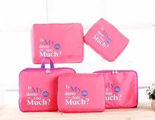 5pcs/set Travel Pouch Luggage Packing Organizer Lingerie Bag Case for Clothing Storage (Fushcia)
