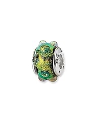Green Dotted Dichroic Handmade Glass Charm for 3mm Charm Bracelets