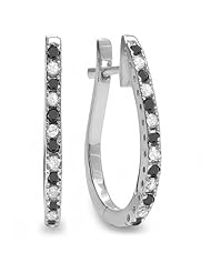 0.25 Carat (ctw) 14K White Gold Round Black & White Diamond Ladies Hoop Earrings 1/4 CT