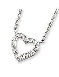 Sterling Silver CZ Heart on 16in Rolo Chain Necklace. Metal Wt- 4.5g