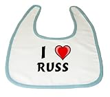 Baby Bib with I Love Russ (first name/surname/nickname) by Shopzeus