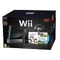 Nintendo Wii Console (Black) with Wii Sports + Mario Kart and Black Wii Wheel + Motion Plus Controller (Wii)