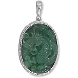 Sterling Silver Aventurine Carved Dragon Pendant by Sajen