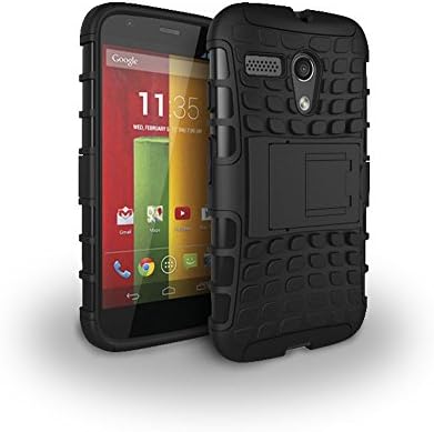 Moto G 1st Generation Case, Hongqing Shop 2 in 1 Dual Layer Drop Protection Design, Black PC Hard Back Cover Combine Multi-color Option TPU Soft Middle Bumper Premium Slim Fit Impact Resistant Protective Armor Rugged Hard Case, Tire Series Armor Defender Protective Tough Dual Layer Protection Case ONLY for Moto G 1st (Gen.) (Black)