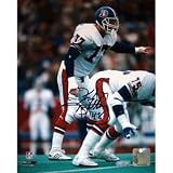 Karl Mecklenburg Autographed Denver Broncos White Jersey At The Line Vertical 8x10 Photograph