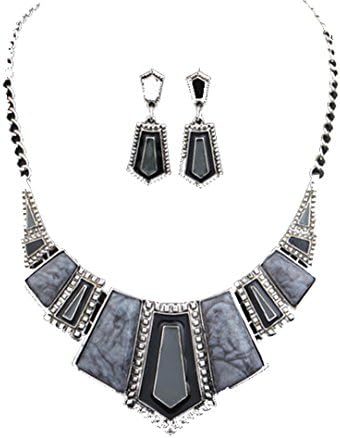 Women's Imitation Stone Resin Bubble Pendant Necklace Earrings Set (Grey)