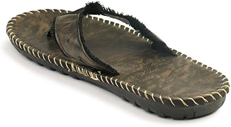 SANDALIQUE Mens Leather "Cool Ripped Look" Thong Sandal Slipper With Classy Stiching Plus A FREE "SHOP USA" Brand Satin Eye Mask (11, Black)