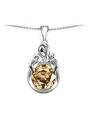 Original Star K (tm) Large Loving Mother With Twins Children Pendant With Round Simulated Imperial Yellow Topaz in .925 Sterling Silver