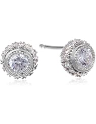Sterling Silver Clear Cubic Zirconia Framed Round Mini Earrings