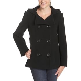 AK Anne Klein Ladies Petite Double Breasted Peacoat With Hood by AK Anne Klein
