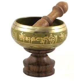 Tibetan Buddhist Green Singing Bowl, 4.5 inches