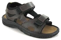 New Earth "Coral" Mens Adjustable Twin Velcro Walking Sandals - Brown/Black 513