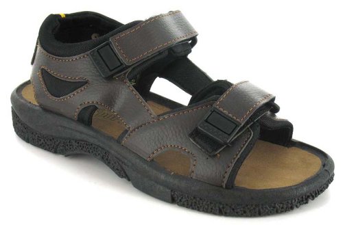 New Earth "Coral" Mens Adjustable Twin Velcro Walking Sandals - Brown/Black 513