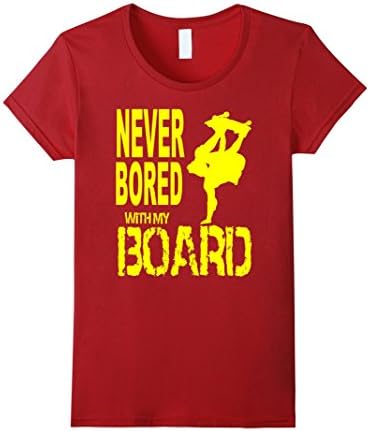 Women's Never Bored with my Skateboard T-Shirt Large Cranberry
