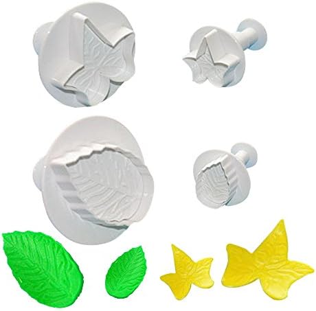 Ruiji 4pc Maple Leaf and Rose Leaves Cake Cutters Cupcake Supplies Fondant Mold Tools White