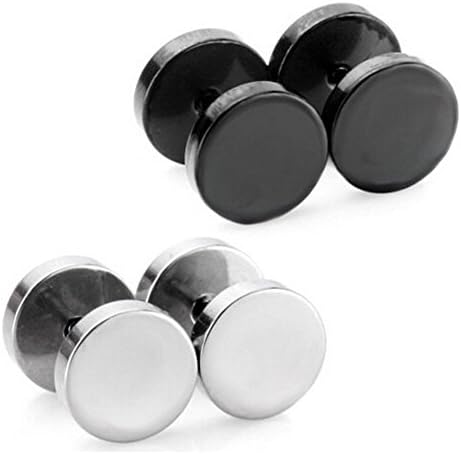 4 pcs 7mm Men Unisex Body Jewelry Fake Illusion Tunnel Plug Faux Expander 18g Gauge Stainless Steel Stud Earrings Screw Back, Double Side