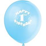12" Latex Blue Happy 1st Birthday Balloons, 6ct