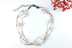 Swarovski Pearl & Swarovski Crystal Necklace, 3-strand, 17" length - Powder Almond / Champagne (Grace)